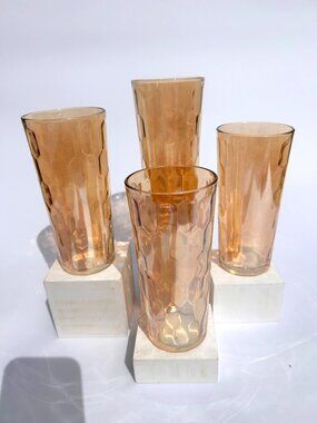 Vintage Jeanette Hex Optic Iridescent Glass Tumblers.